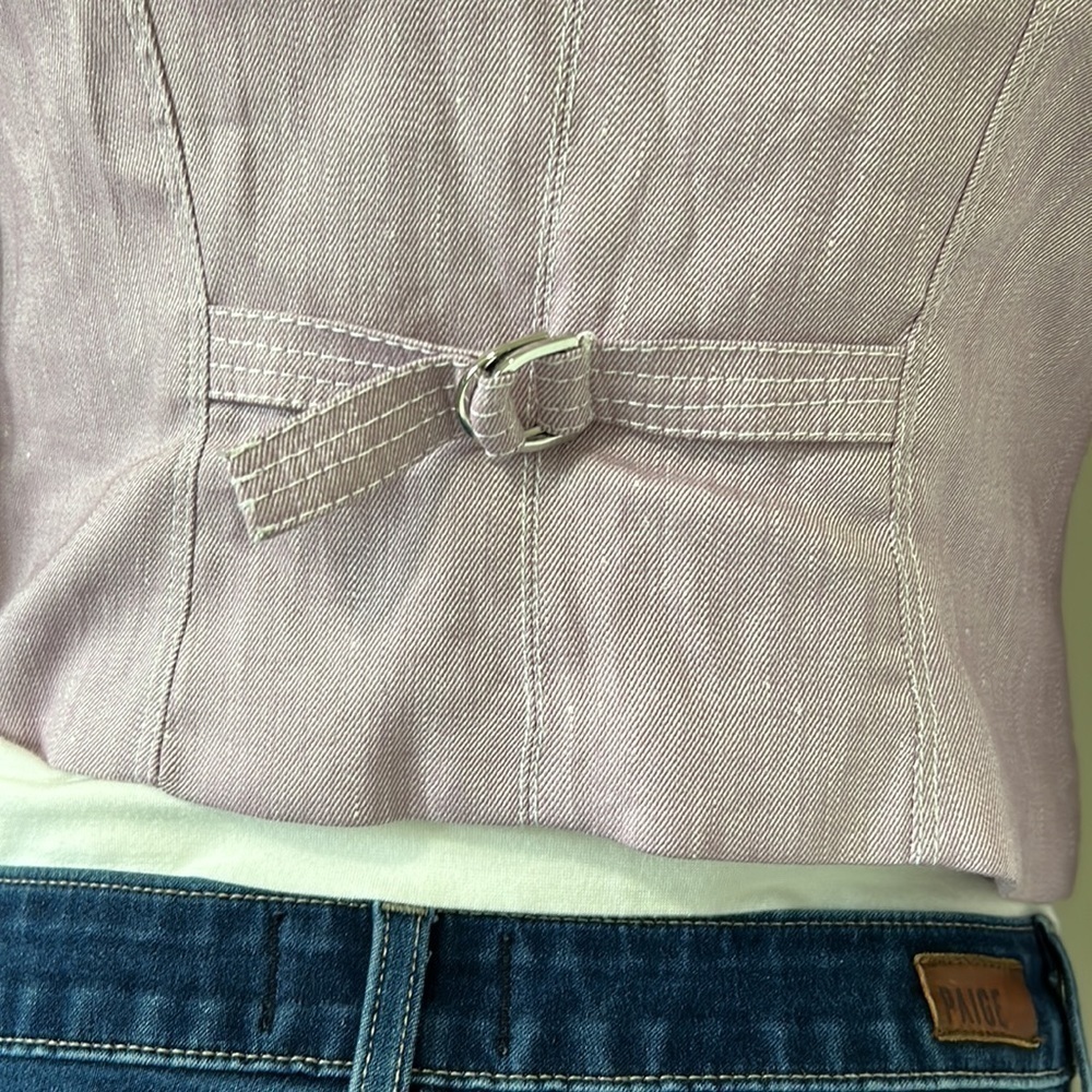 White House Black Market Bracelet Sleeve Linen Moto Jacket Purple Sz 00 - Picture 9 of 13